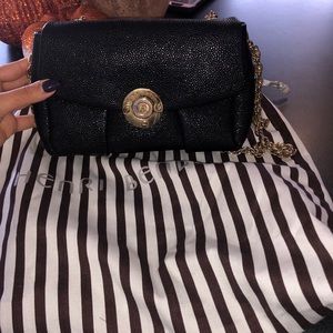 henri bendel Black Textured Leather Crossbody with Gold Chain